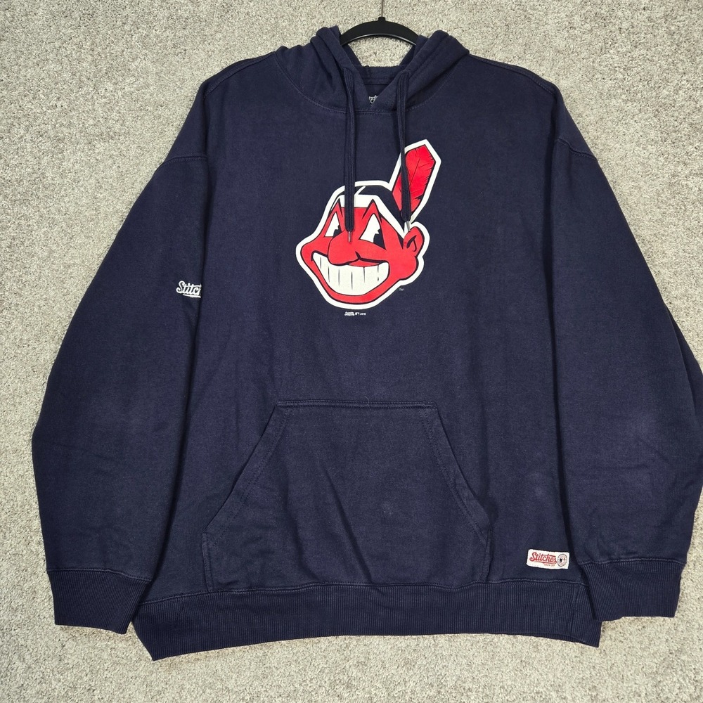 Cleveland Indians Stitches big Chief Wahoo logo Hoodie Adult XL Navy Blue fleece